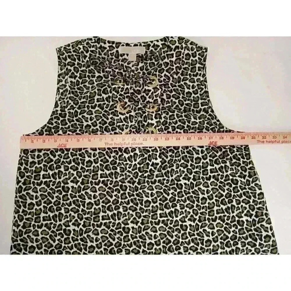 Michael Kors Women's Animal Print Lace Up Black Brown Sleeveless Tank Top sz L - Picture 6 of 11